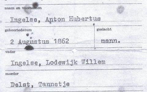 Bewijs van Geboorte Anton Hubertus Ingelse 